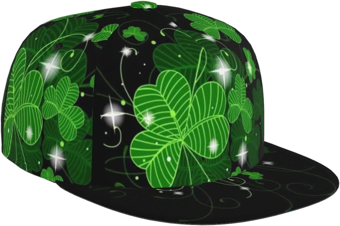 Multi angle image of Irish Shamrock Lucky-7 Snapback with 4-leaf clovers and charms in the style of the Snapback Shamrock design Illuminating Charms