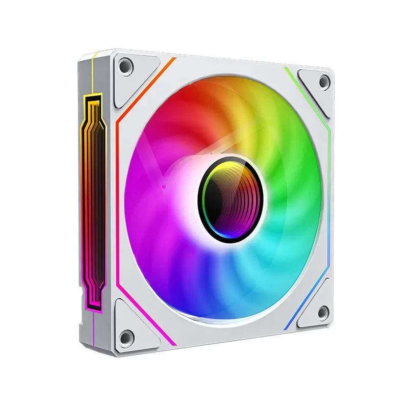 RGB cooling fan with colorful gradient on a white background
