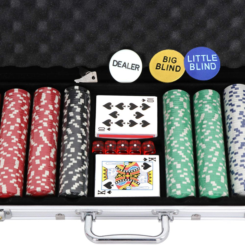 500 Poker Chip Set 11.5 Gram Dice Style Clay Casino Poker Chips W/ Aluminum Case