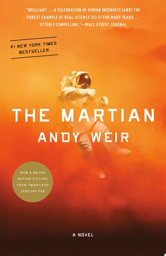 Book cover of 'The Martian' by Andy Weir with an astronaut on Mars.