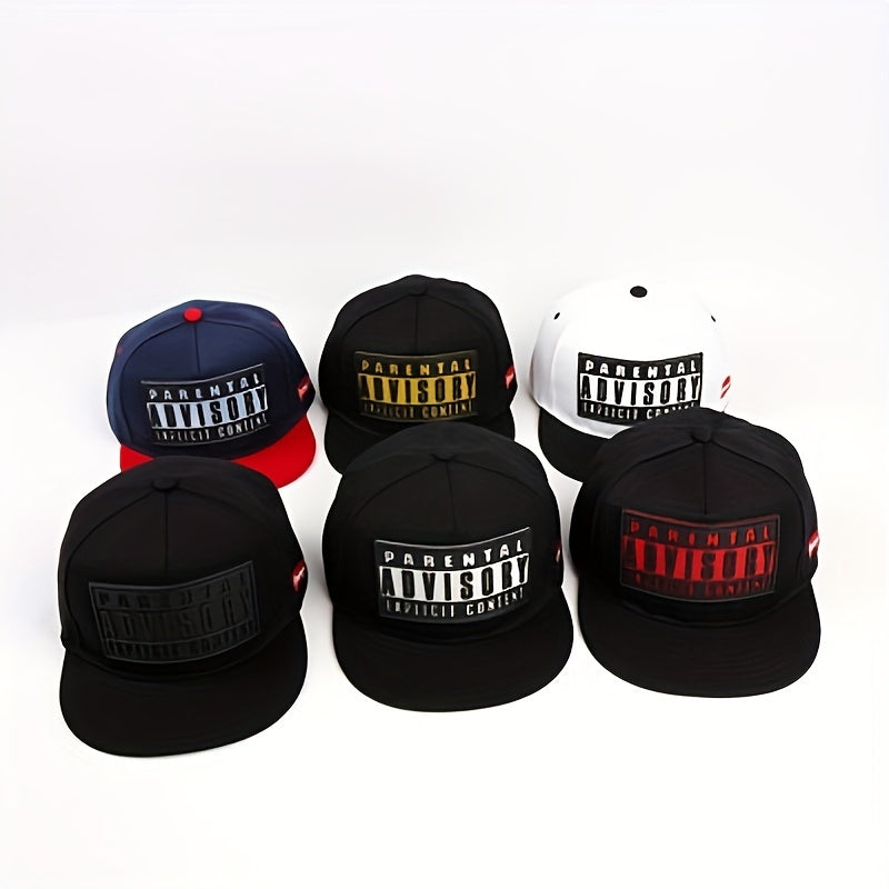 Black snapbacks hat with Parental Advisory Explicit Content patch