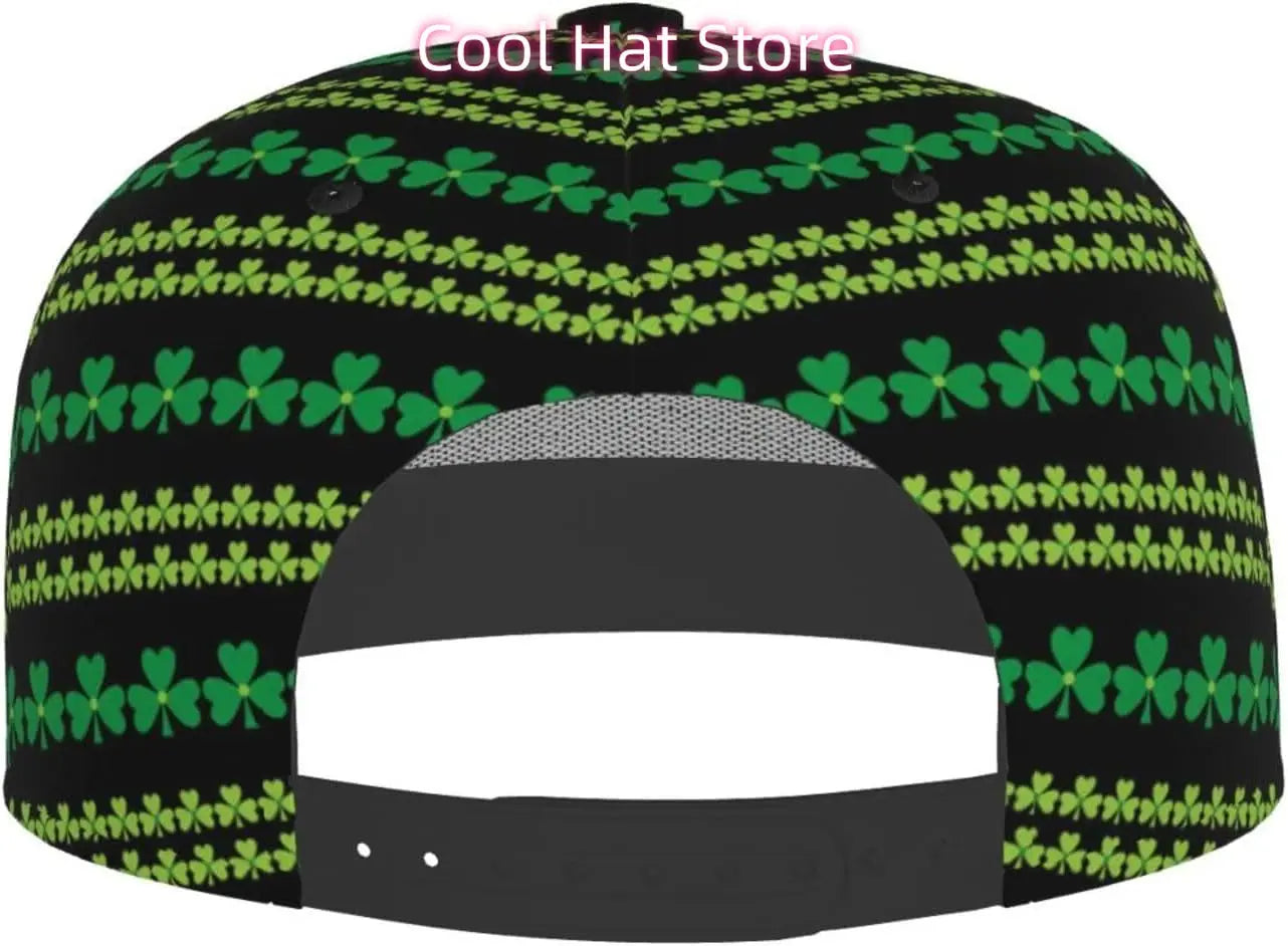 Multi angle image of Irish Shamrock Lucky-7 Snapback with 4-leaf clovers and charms in the style of the Snapback Shamrock design tribal