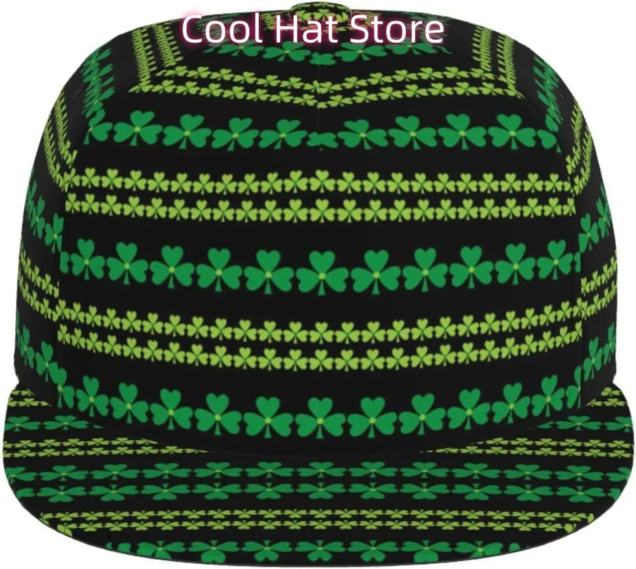 Multi angle image of Irish Shamrock Lucky-7 Snapback with 4-leaf clovers and charms in the style of the Snapback Shamrock design tribal