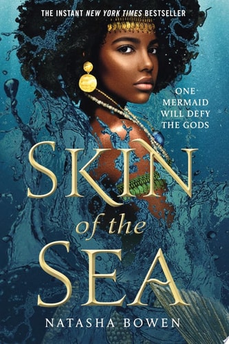 Book cover of 'Skin of the Sea' featuring a mermaid with a blue background.