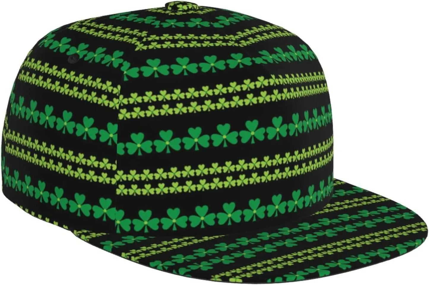 Multi angle image of Irish Shamrock Lucky-7 Snapback with 4-leaf clovers and charms in the style of the Snapback Shamrock design tribal