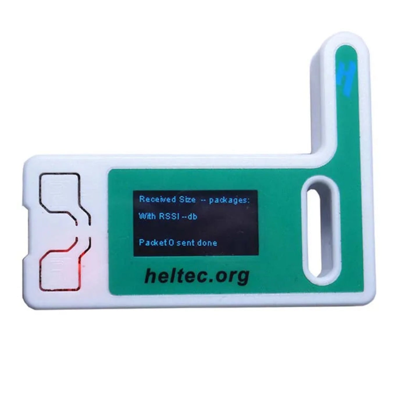 Heltec LoRa 32 V3 development board with protective case and blue 0.96 inch OLED display.