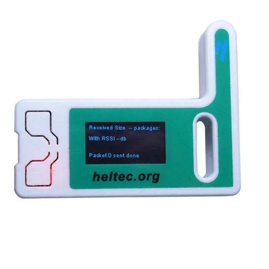 Heltec LoRa 32 V3 development board with protective case and blue 0.96 inch OLED display.