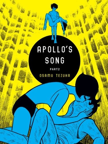 Book cover of 'Apollo's Song Part 2' by Osamu Tezuka with stylized illustration on yellow background