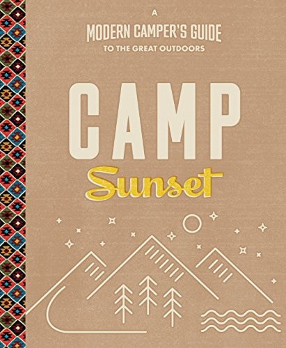 Book cover of 'Camp Sunset' with a mountain and tree design on a brown background.