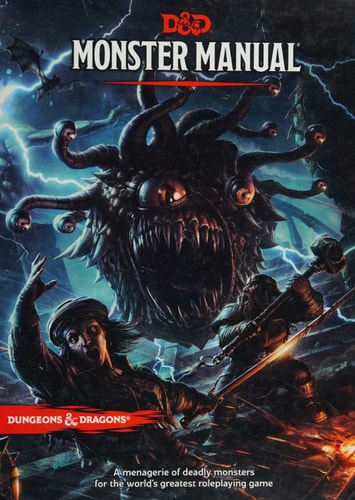 Dungeons & Dragons Monster Manual cover with a large monster and a character in the foreground.