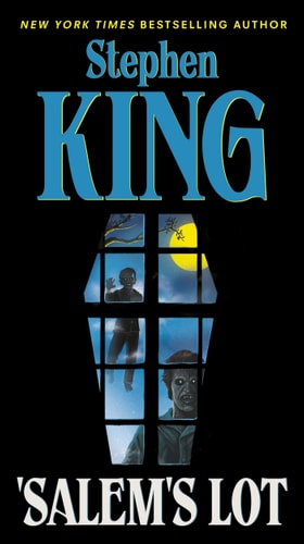This image features the cover of "Salem's Lot," a novel by Stephen King. The cover design is straightforward yet captivating, displaying the title in bold, blue letters against a dark background.