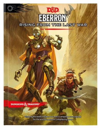 Dungeons & Dragons Eberron Rising from the Last War book cover with characters in a desert setting.