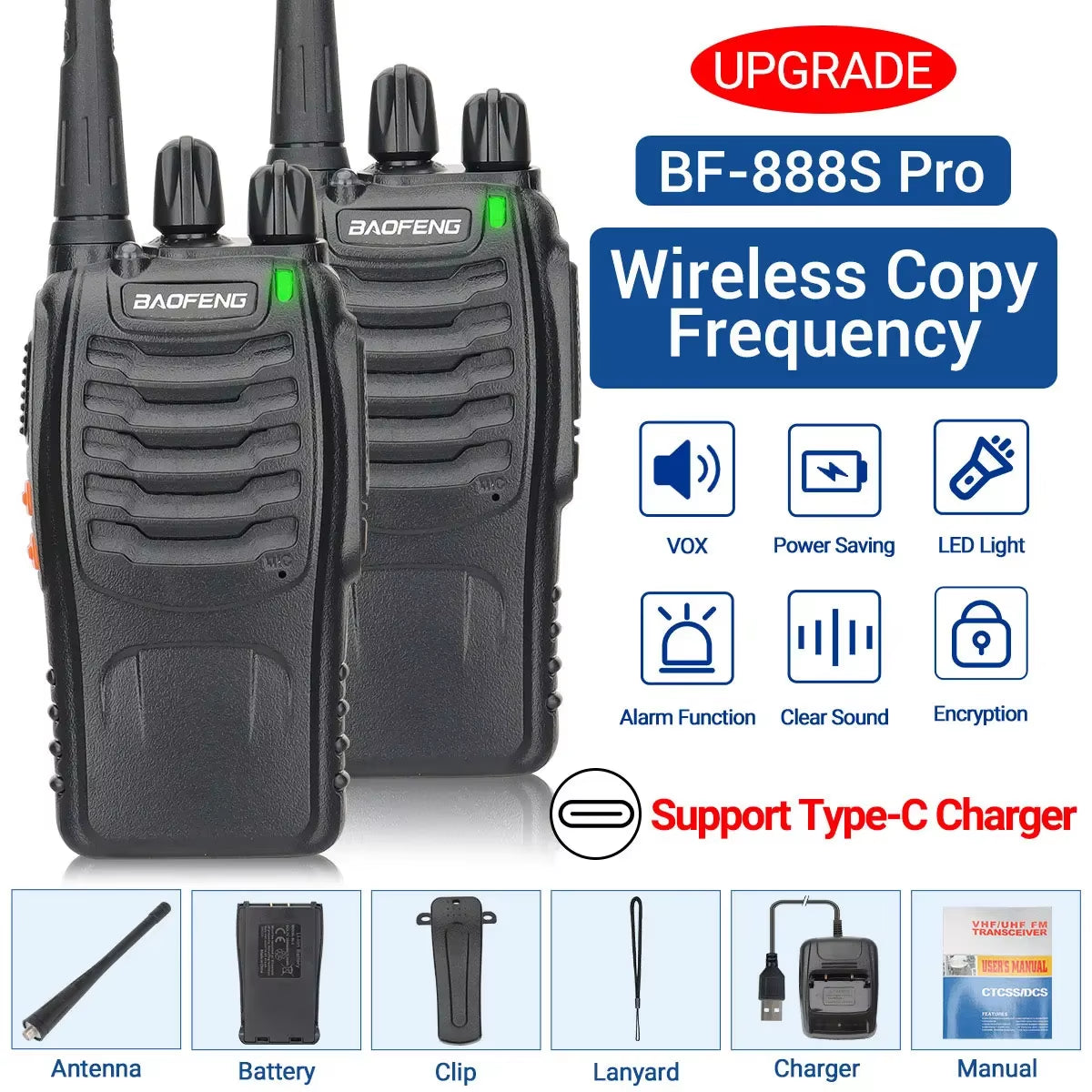 Pro Two-Way Radio Walkie Talkie: Long Range BF-888S Wireless Hunting