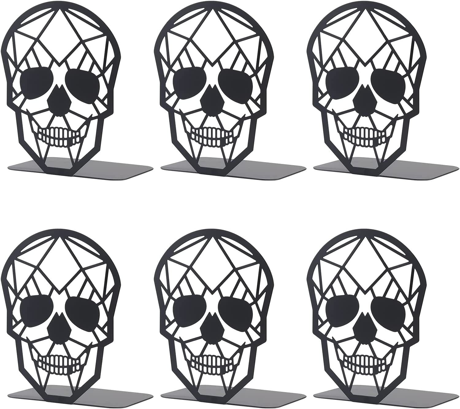 3 Pairs Metal Skull Design Bookend Black Book Ends, Heavy-Duty Bookends for Shelves, Black Skull Book Ends for Heavy Books, Book Shelf Holder Home Office Decorative Desktop Organizer