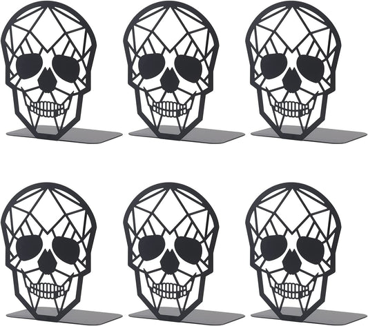 3 Pairs Metal Skull Design Bookend Black Book Ends, Heavy-Duty Bookends for Shelves, Black Skull Book Ends for Heavy Books, Book Shelf Holder Home Office Decorative Desktop Organizer