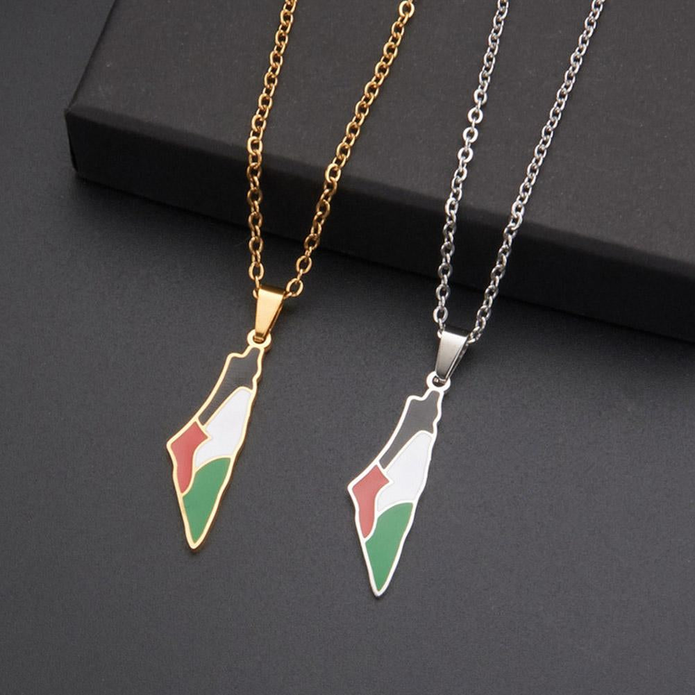 Wsrrdrecvhi Palestine Map Necklace,Enamel Palestine Map Pendant Necklace,Stainless Steel Palestine Map Flag Pendant Chain Necklaces,Middle East Jewelry Accessories Gifts for Women Men O6R2