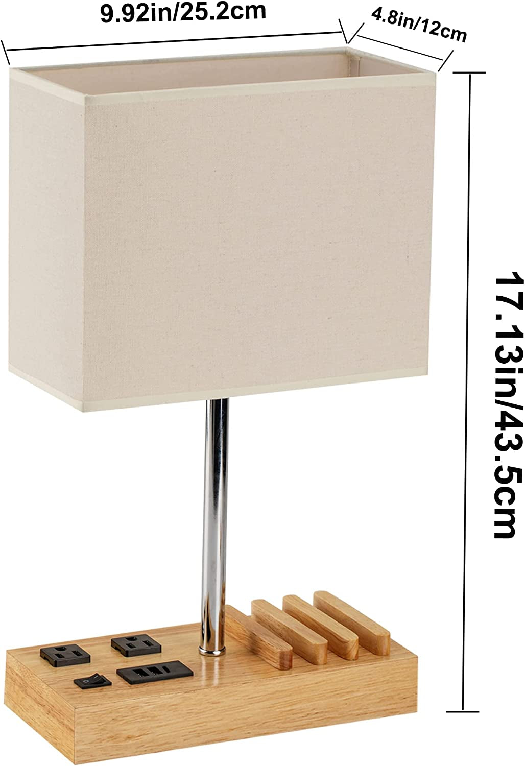 Woodgrain Desk Lamp (3) USB (2) AC Outlets & Sleek-Modern Phone Stands: Power Up Your Space