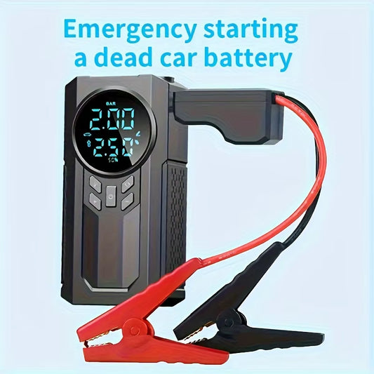 Compact Battery Jump-Starter, Power Bank, Tire Inflator & High-Beam Light