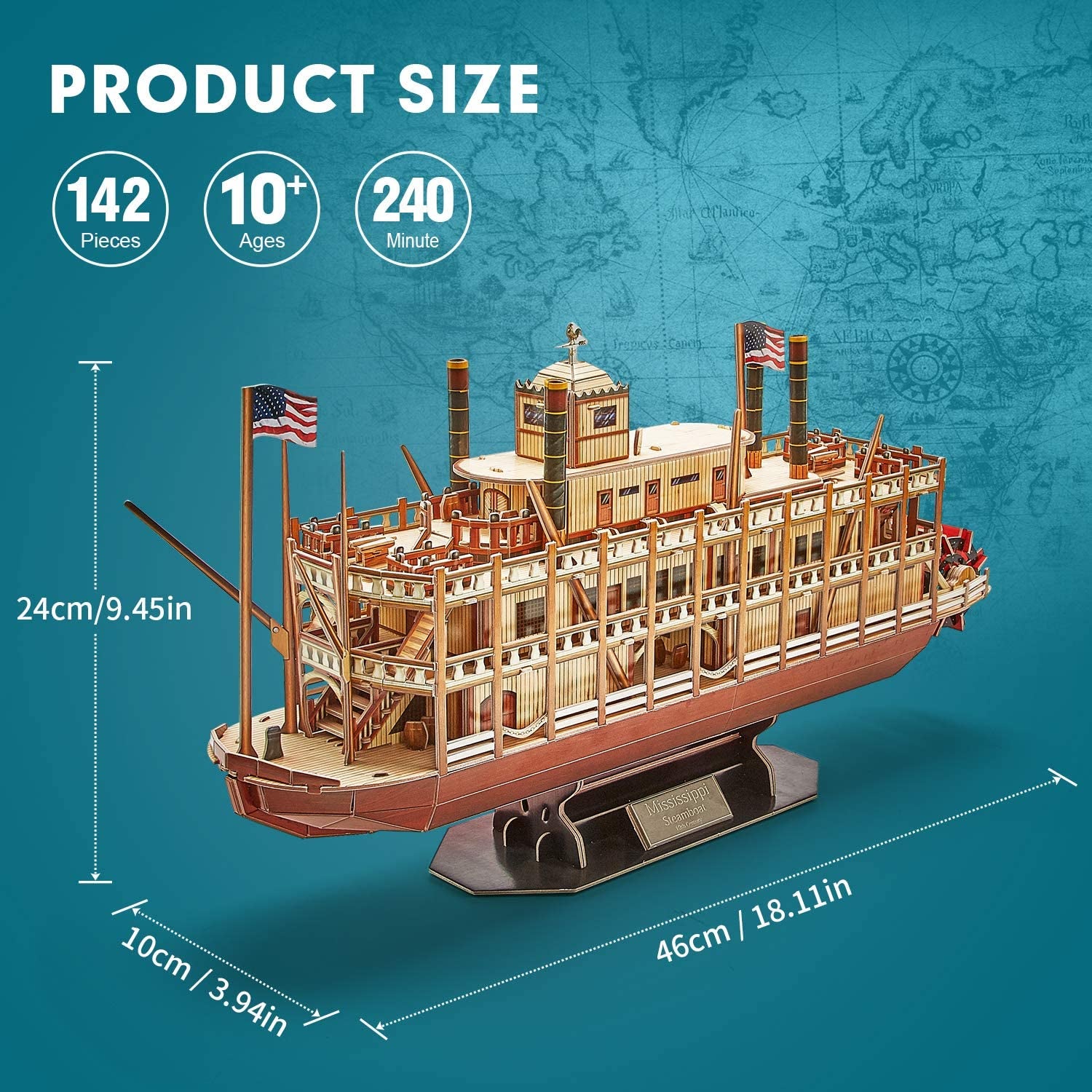 CubicFun 3D Vessel Puzzle "Mississippi Steamboat" Ship Model - US Worldwide Trading (142 Pieces)