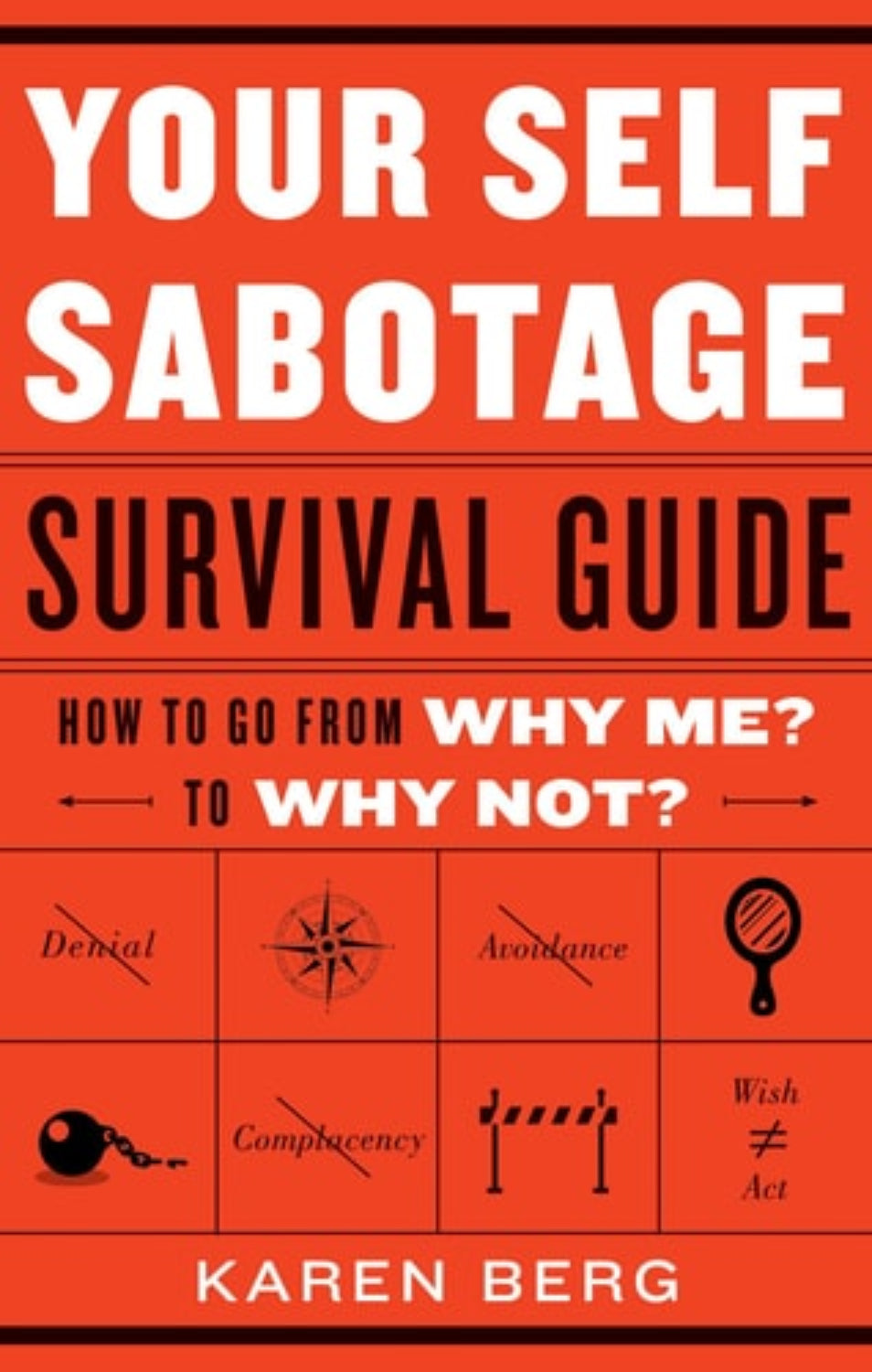 Book cover of 'Your Self Sabotage Survival Guide' with red background and white text.