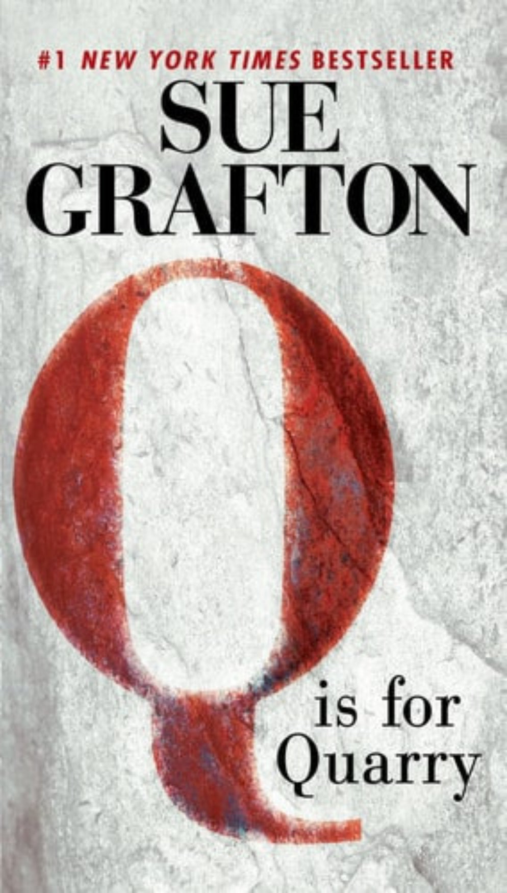 Book cover of 'Q is for Quarry' by Sue Grafton with a red 'Q' on a textured background.
