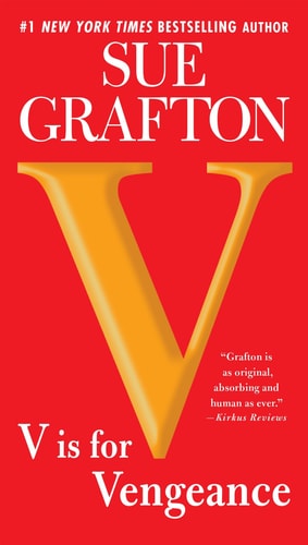 Book cover of 'V is for Vengeance' by Sue Grafton with a large yellow 'V' on a red background.
