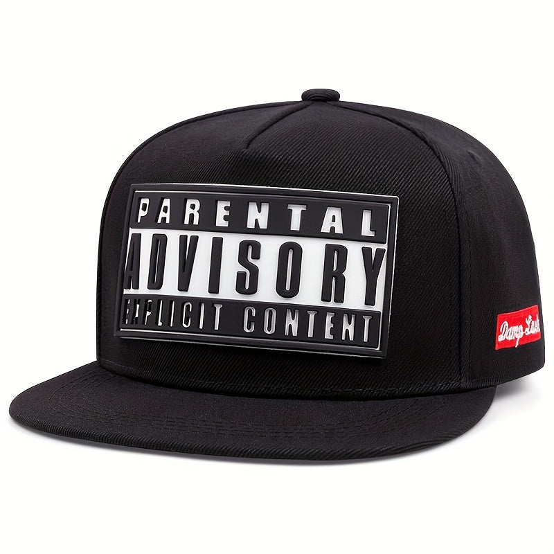 Black snapback hat with Parental Advisory Explicit Content patch