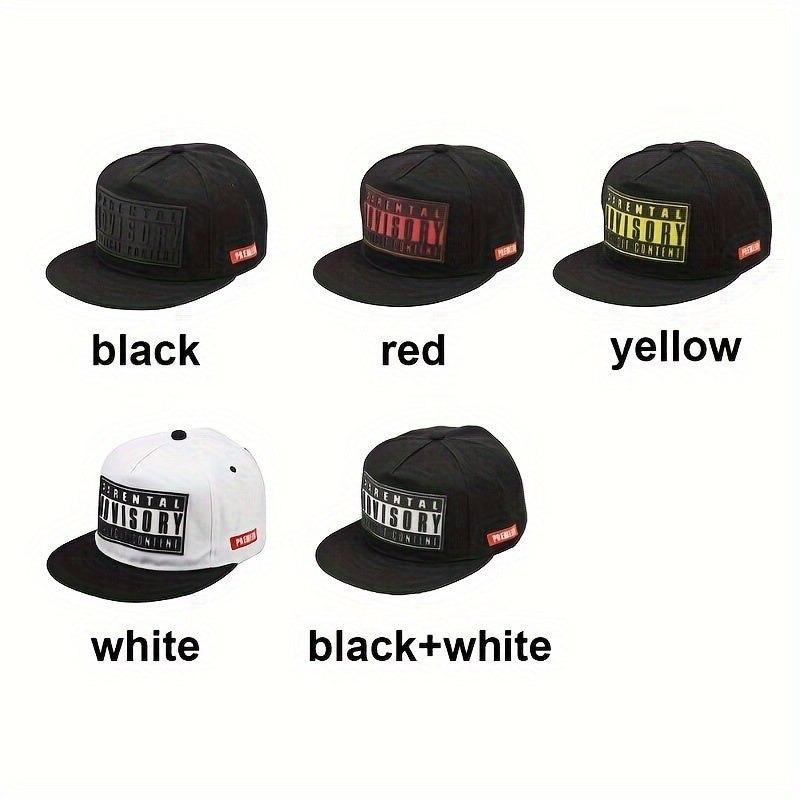 Black snapbacks hat with Parental Advisory Explicit Content patch
