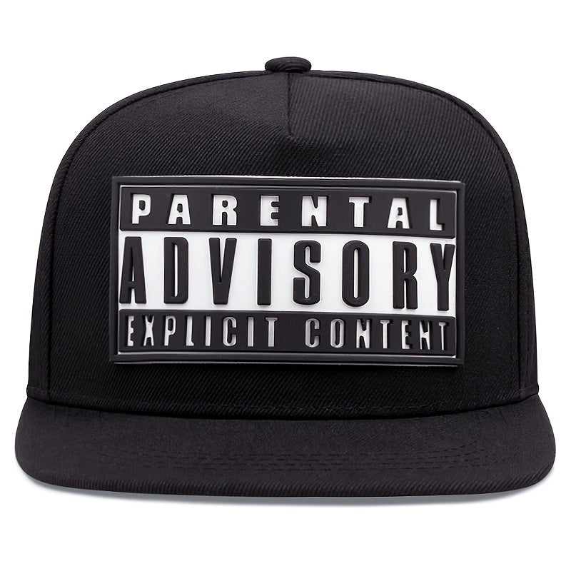 Black snapback hat with Parental Advisory Explicit Content patch