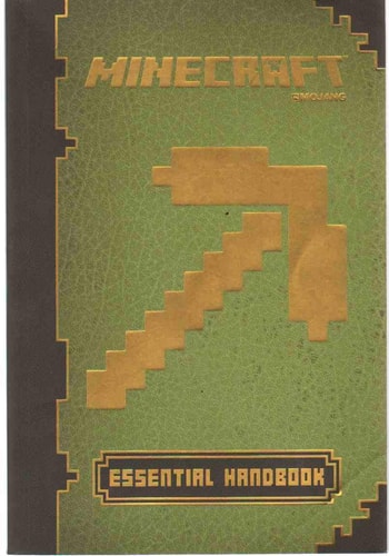 Minecraft essential handbook with pixelated design on a green and brown cover