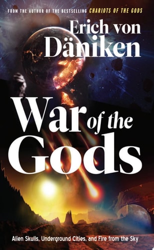 Book cover of 'War of the Gods' by Erich von Daniken with space-themed design.