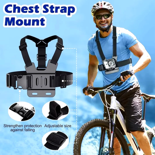 Action Camera Mount Kit: GoPro, Phone, Osmo - Head & Chest Straps