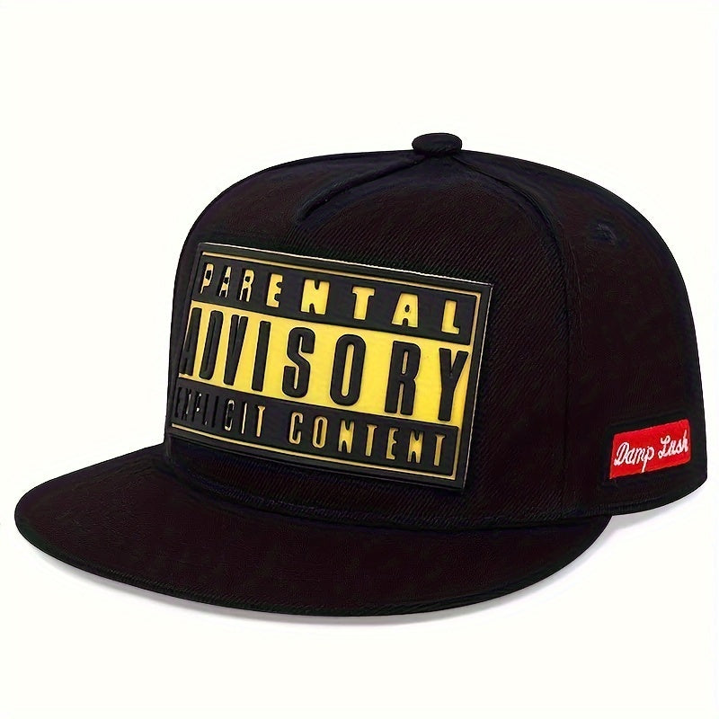 Black snapback hat with Parental Advisory Explicit Content patch