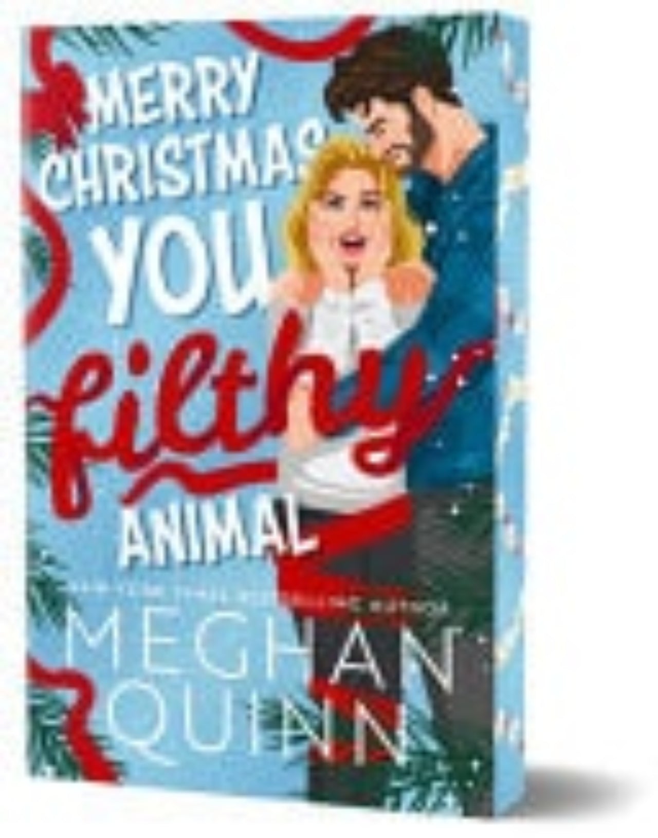 Book cover with a festive design featuring a woman and text, on a red and blue background.