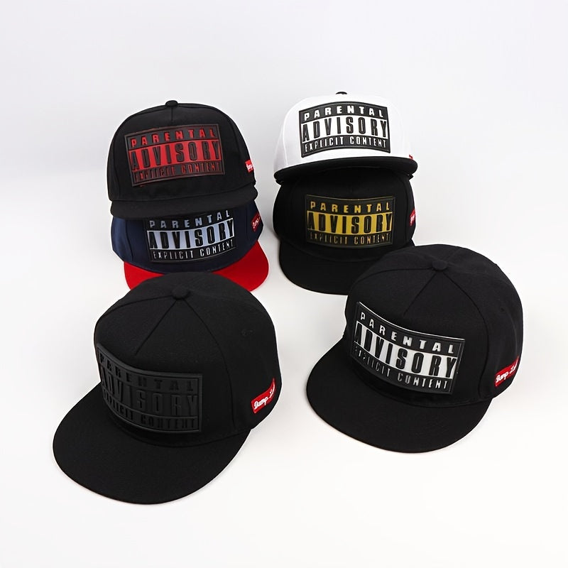 Black snapbacks hat with Parental Advisory Explicit Content patch