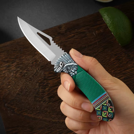 Folding Pocketknife W/ Sleek Authentic Native American Patterns 