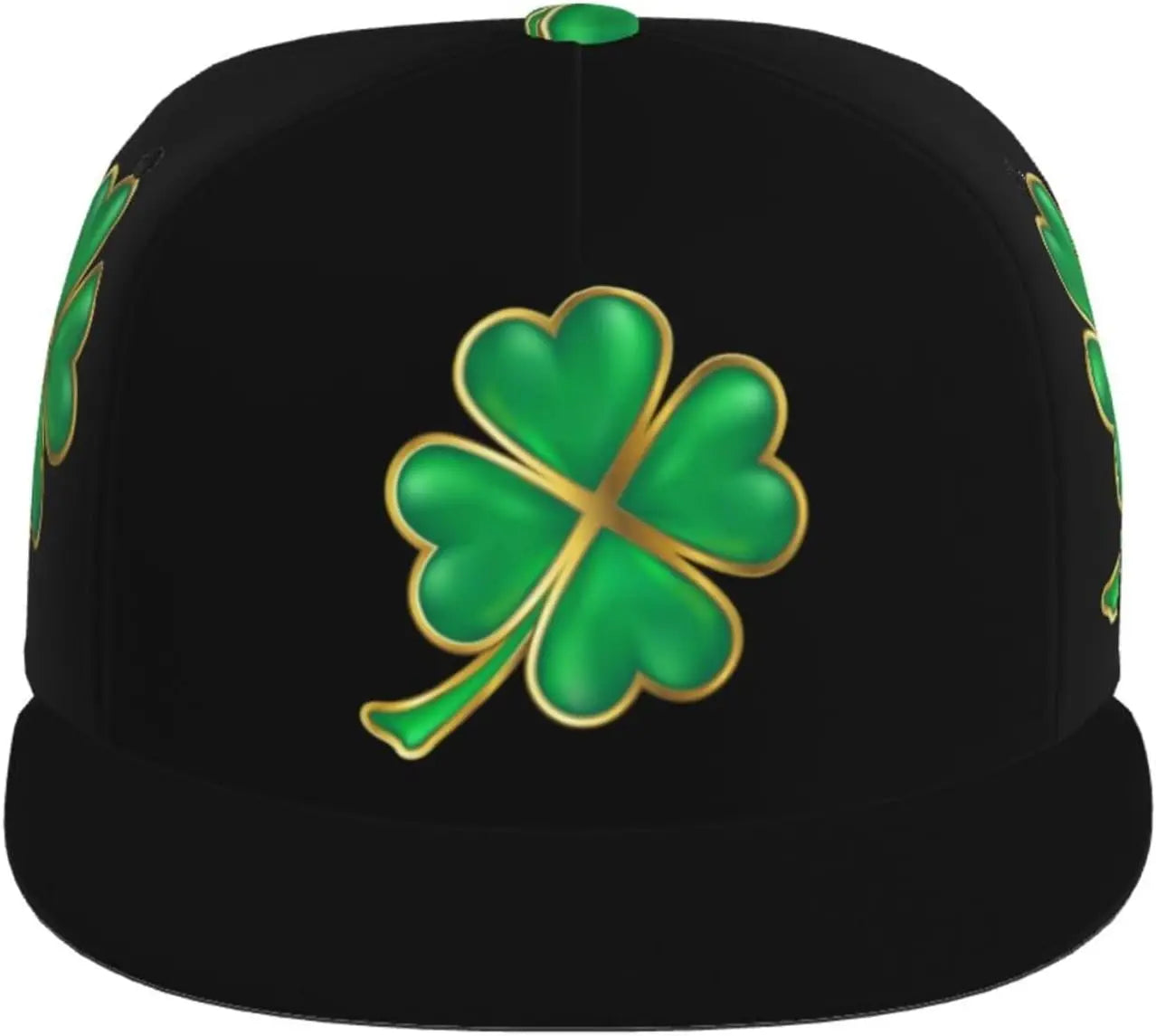 Multi angle image of Irish Shamrock Lucky-7 Snapback with 4-leaf clovers and charms in the style of the Snapback Shamrock design Solid charms