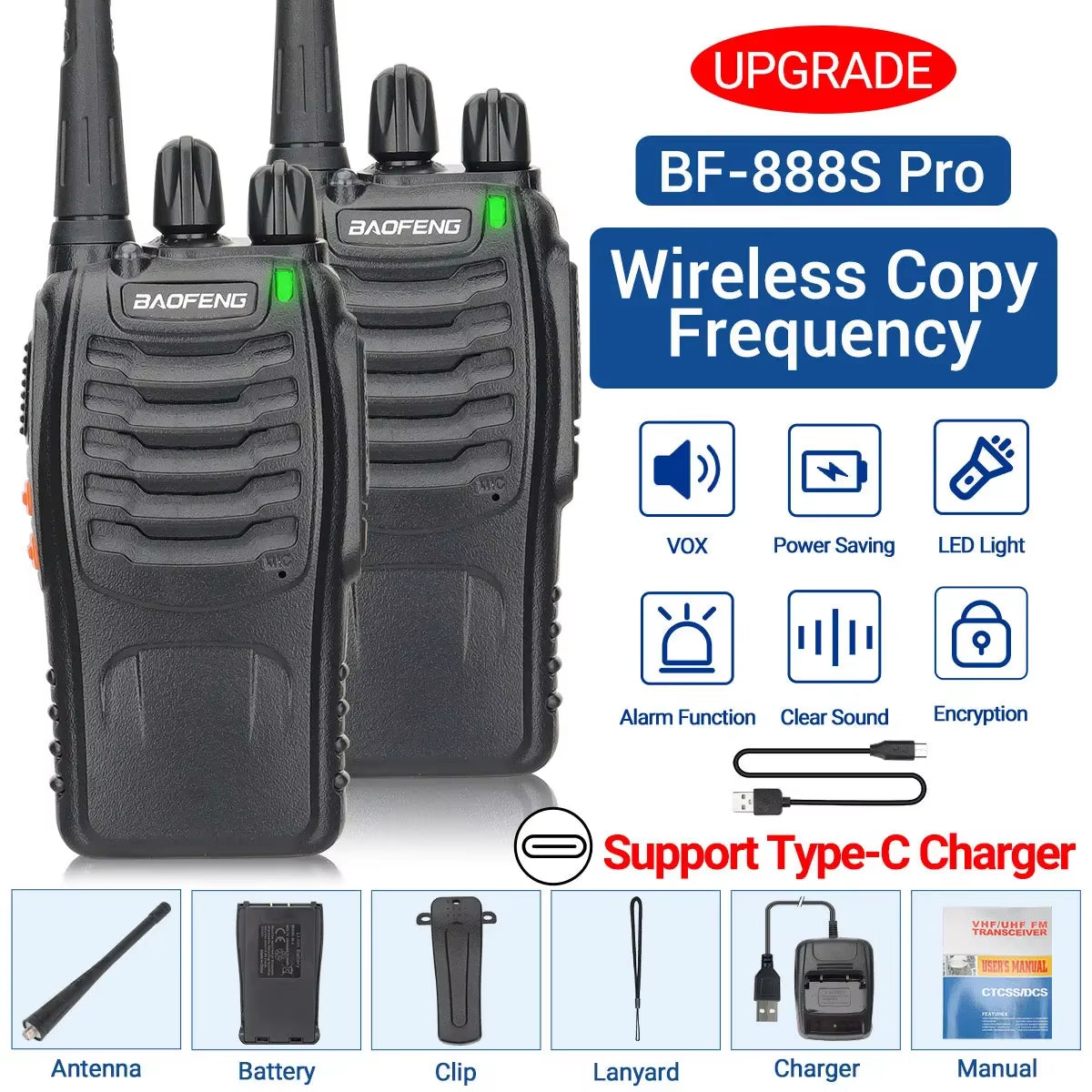 Pro Two-Way Radio Walkie Talkie: Long Range BF-888S Wireless Hunting