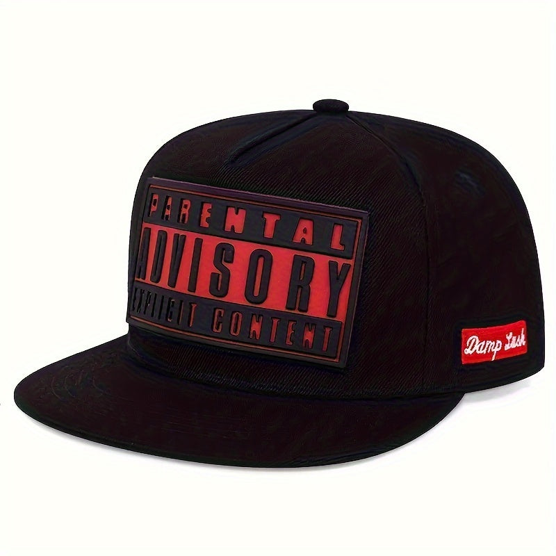 Black snapback hat with Parental Advisory Explicit Content patch