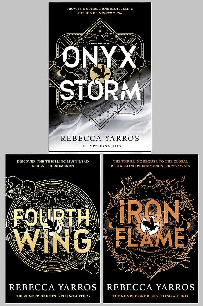 Three books from the Empyrean Series by Rebecca Yarros on a gray background