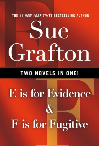 Book cover of 'E is for Evidence & F is for Fugitive' by Sue Grafton with a red and orange color scheme.