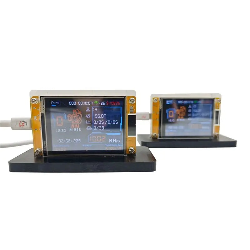 2 Upgraded 950KH/s NMMiner Bitcoin Solo Miners with 2.8-inch smart display and brackets.
