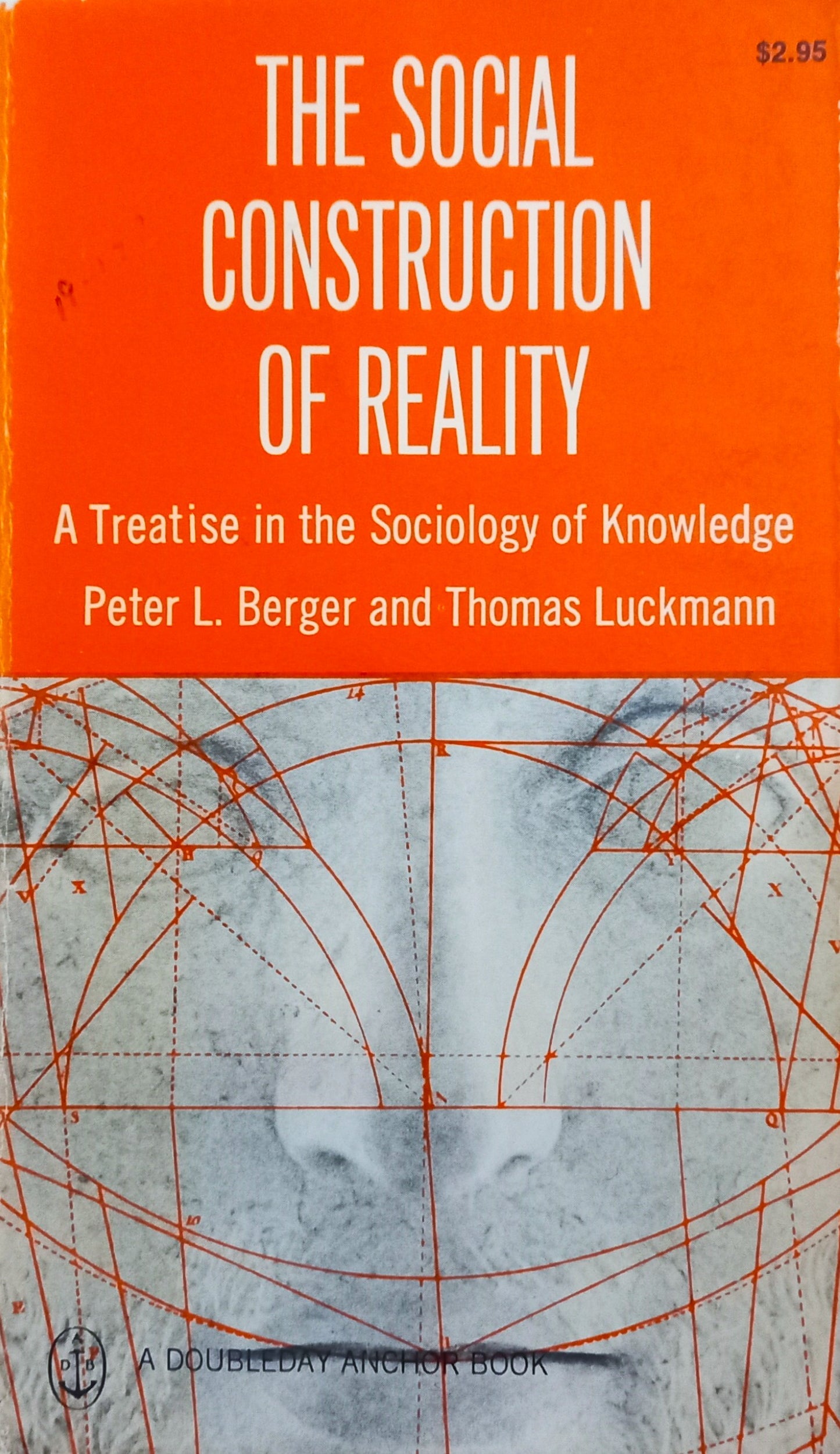 Book cover of 'The Social Construction of Reality' by Peter L. Berger and Thomas Luckmann with an orange background and geometric design.