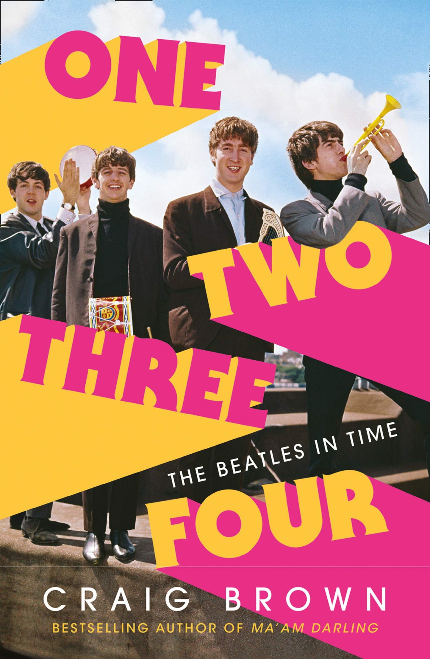 Book cover of 'One Two Three Four: The Beatles in Time' by Craig Brown with a stylized image of The Beatles.