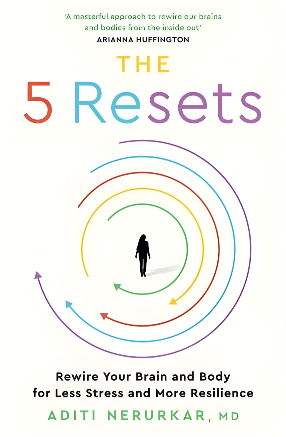 Book cover of 'The 5 Resets' with a silhouette and colorful arrows on a white background.