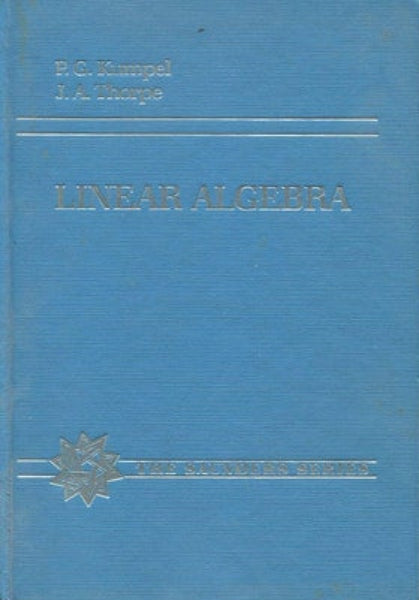 Cover of the book 'Linear Algebra' with a blue background and a white geometric pattern and text.