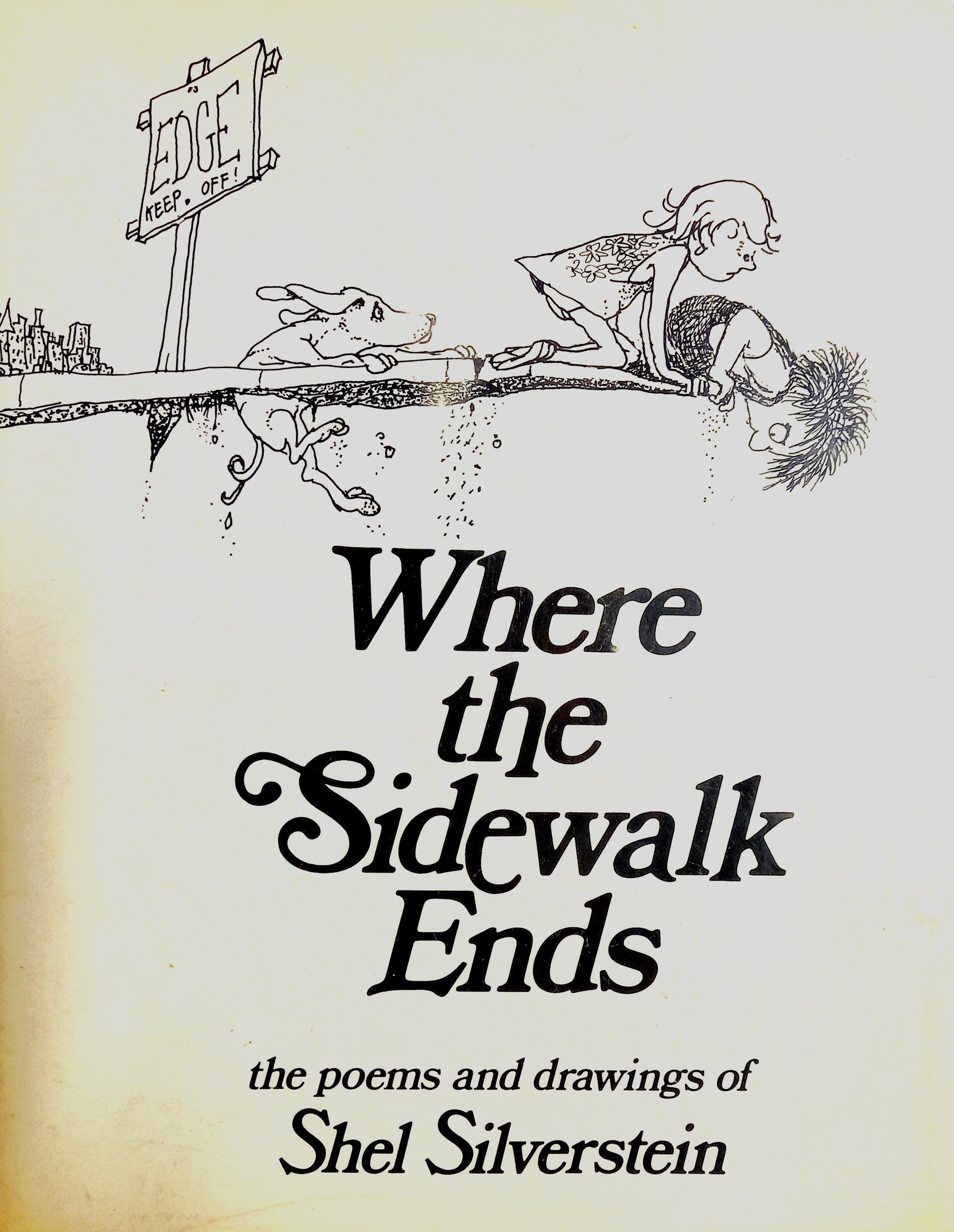 Cover of the book 'Where the Sidewalk Ends' by Shel Silverstein, featuring illustrations and the title text.