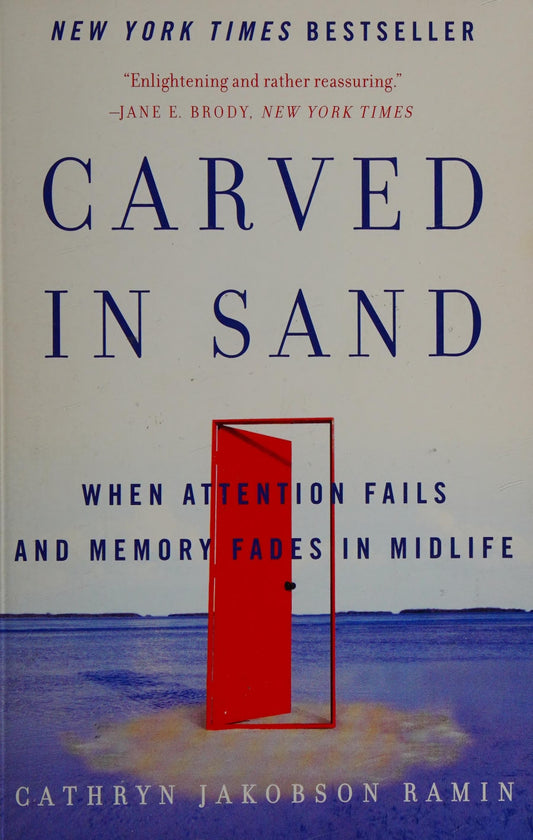 Book cover of 'Carved in Sand' with a red door in the sand on a white background.