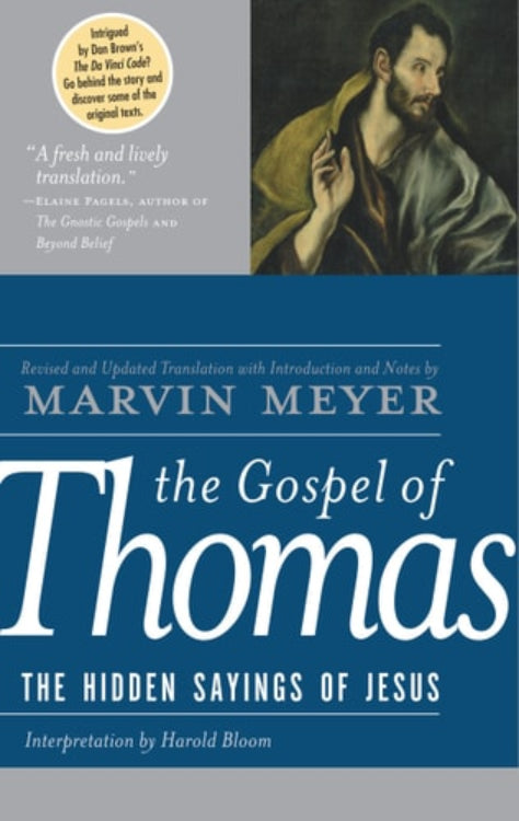 Cover of 'The Gospel of Thomas' by Marvin Meyer & Harold Bloom, featuring an image of Jesus and a title overlay with author Marvin Meyer's name.