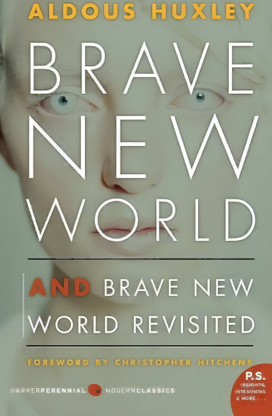 This image features the cover of the book "Brave New World & Brave New World Revisited [ISBN: 9780060776091]" by Aldous Huxley. The cover design is minimalistic and striking, with a pale gradient background that fades from yellow at the top to a lighter shade towards the bottom.